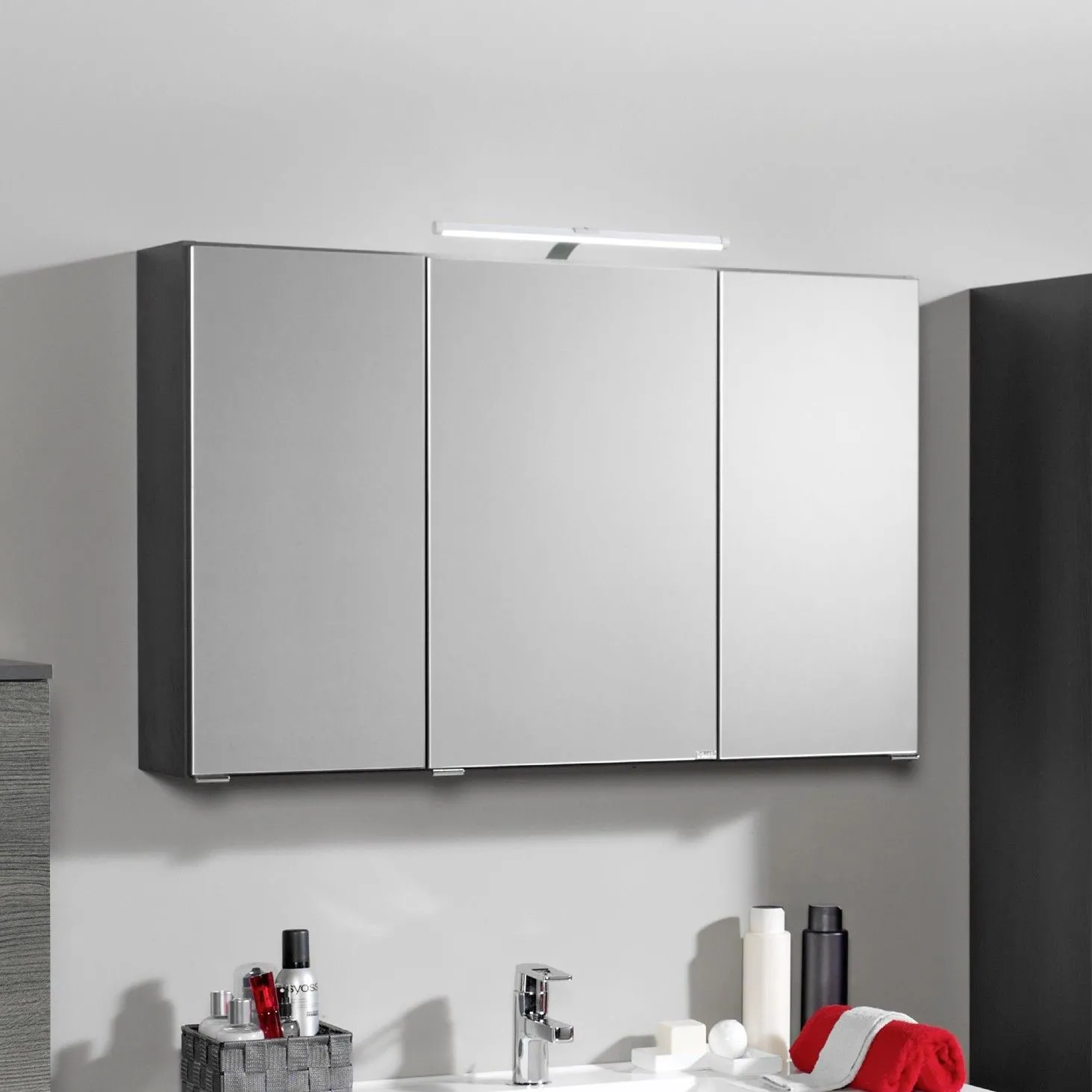 Armoire de toilette Bobbi 90cm modèle 2 3 portes & eclairage LED - graphite