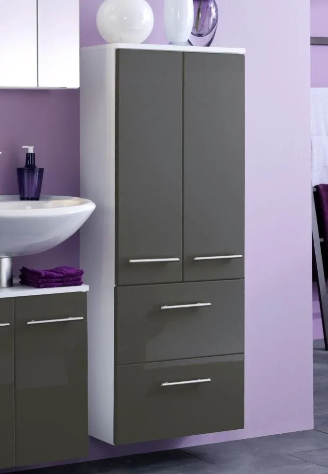 Armoire salle de bains Small 50cm 2 tiroirs & 2 portes - gris brillant