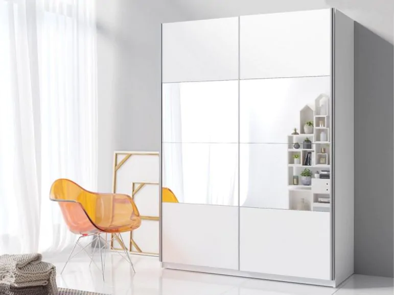Armoire BELHAMBRA 2 portes coulissantes 120 cm blanc avec miroir