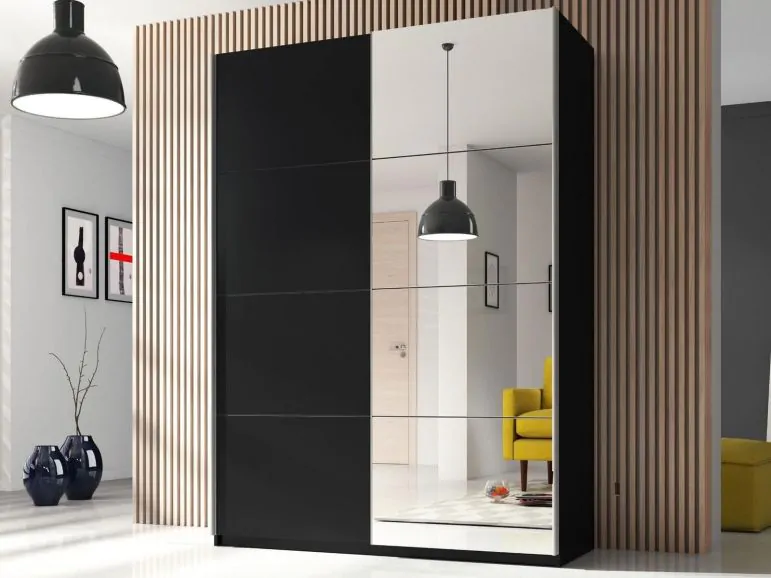 Armoire BELHAMBRA 2 portes coulissantes 120 cm noir avec miroir