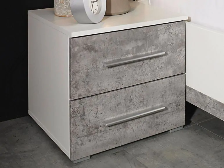 Table de chevet SIEG 2 tiroirs blanc alpin/gris pierre