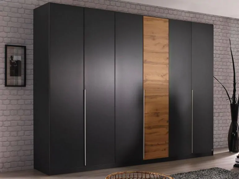 Armoire BELLO 6 portes gris métal/chêne wotan