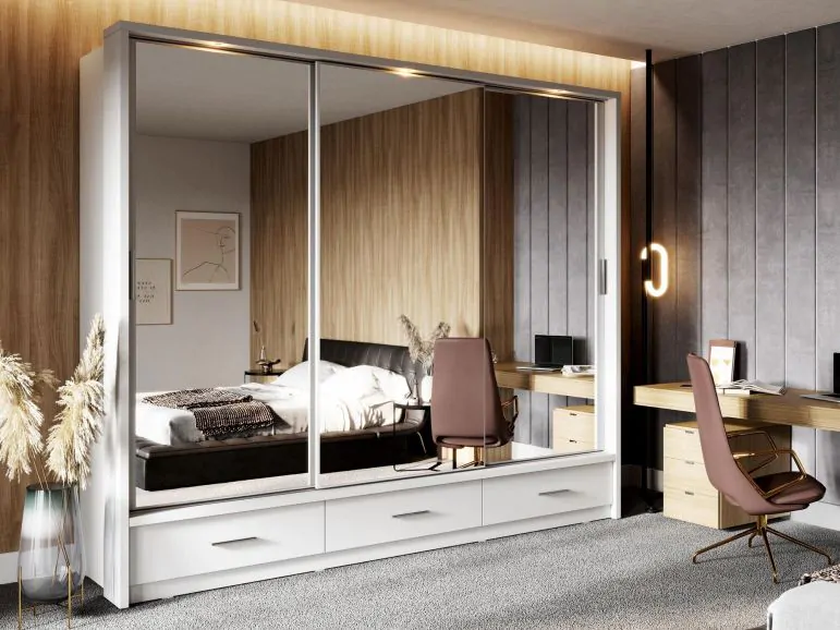 Armoire ARTEMIS II 3 portes 3 tiroirs blanc avec miroir