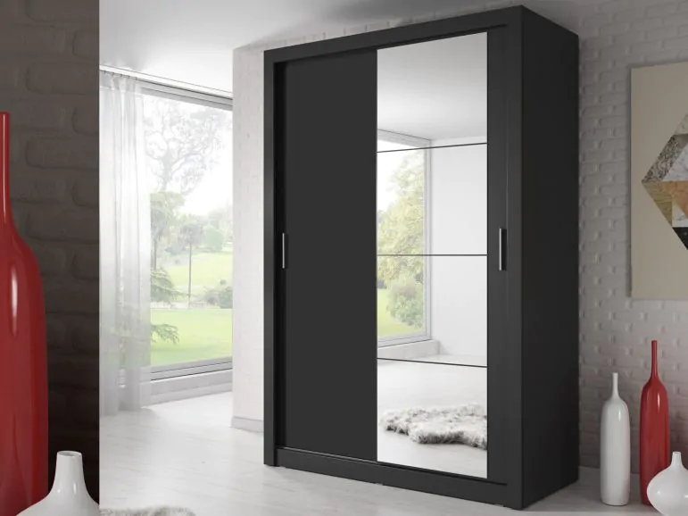 Armoire ARTIFICE 2 portes coulissantes noir avec miroir