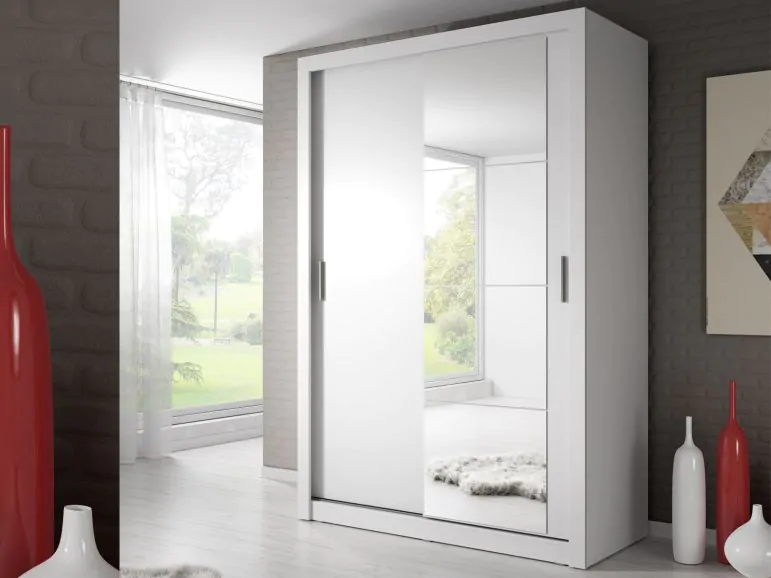 Armoire ARTIFICE 2 portes coulissantes blanc avec miroir