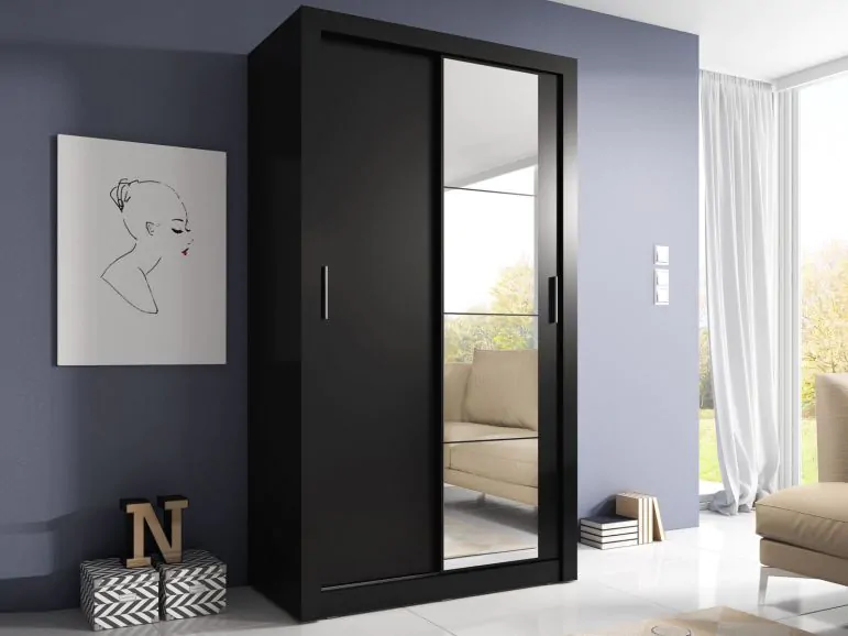 Armoire ARTEL 2 portes coulissantes noir avec miroir