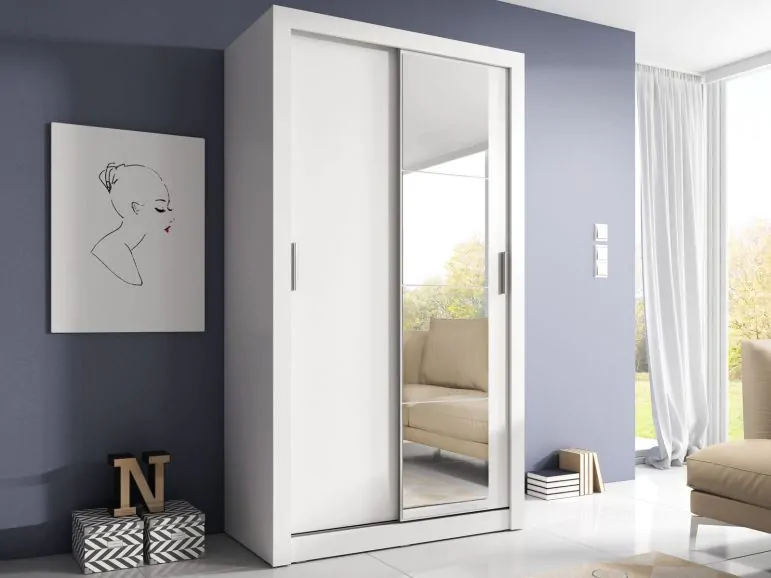 Armoire ARTEL 2 portes coulissantes blanc avec miroir