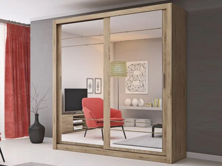Armoire ARTERA 2 portes coulissantes chêne shetland avec miroir