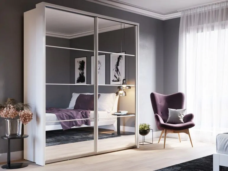 Armoire ARTORIAS 2 portes coulissantes blanc avec miroir