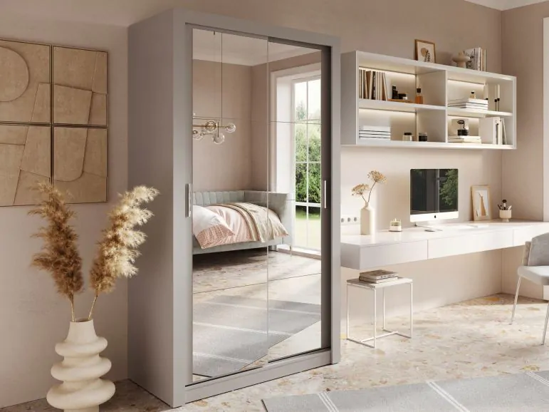 Armoire ARCANE 2 portes coulissantes gris avec miroir
