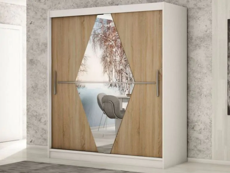 Armoire BOLIVAR 2 portes coulissantes 200 cm blanc/sonoma