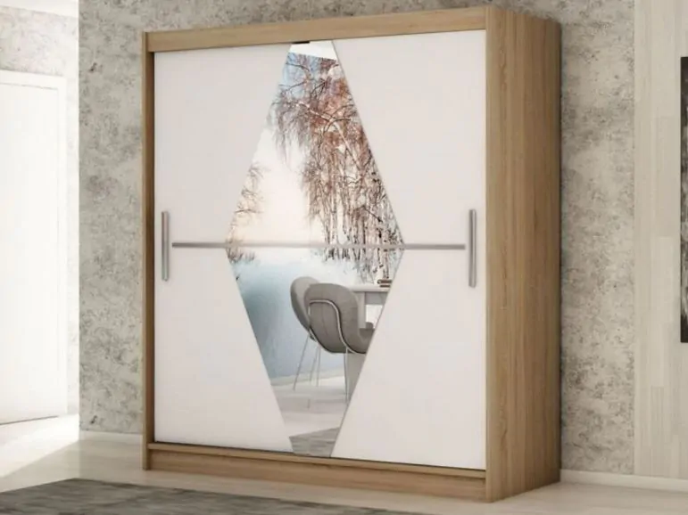 Armoire BOLIVAR 2 portes coulissantes 200 cm sonoma/blanc