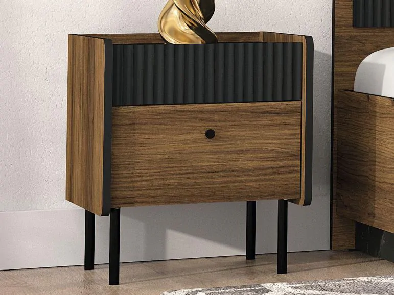 Table de chevet PRESTIGIA 2 tiroirs noir/noix warmia