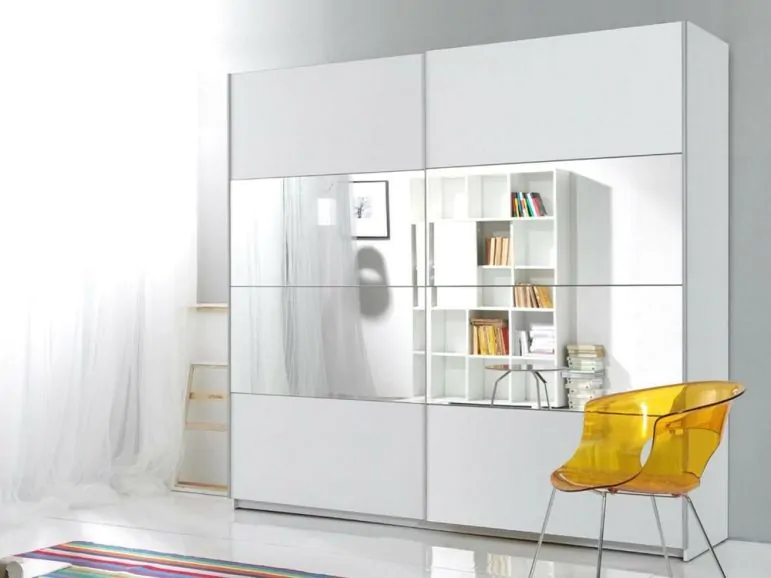 Armoire BELHAMBRA 2 portes coulissantes 180 cm blanc avec miroir