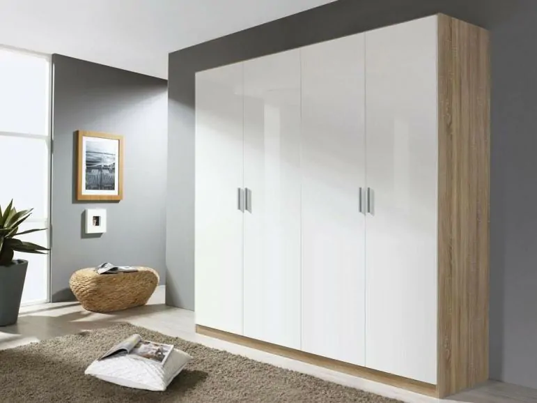 Armoire CELLON sonoma 4 portes blanc brillant