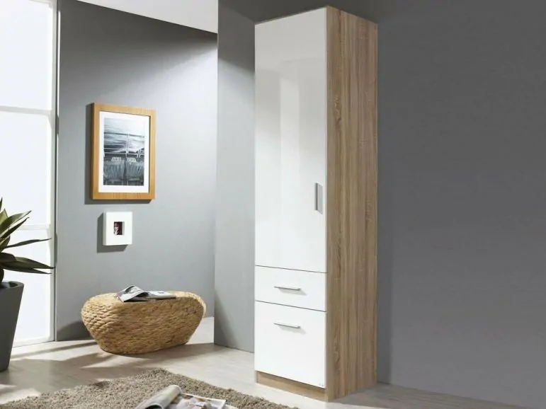 Armoire CELLON sonoma 1 porte et 2 tiroirs (gauche) blanc brillant
