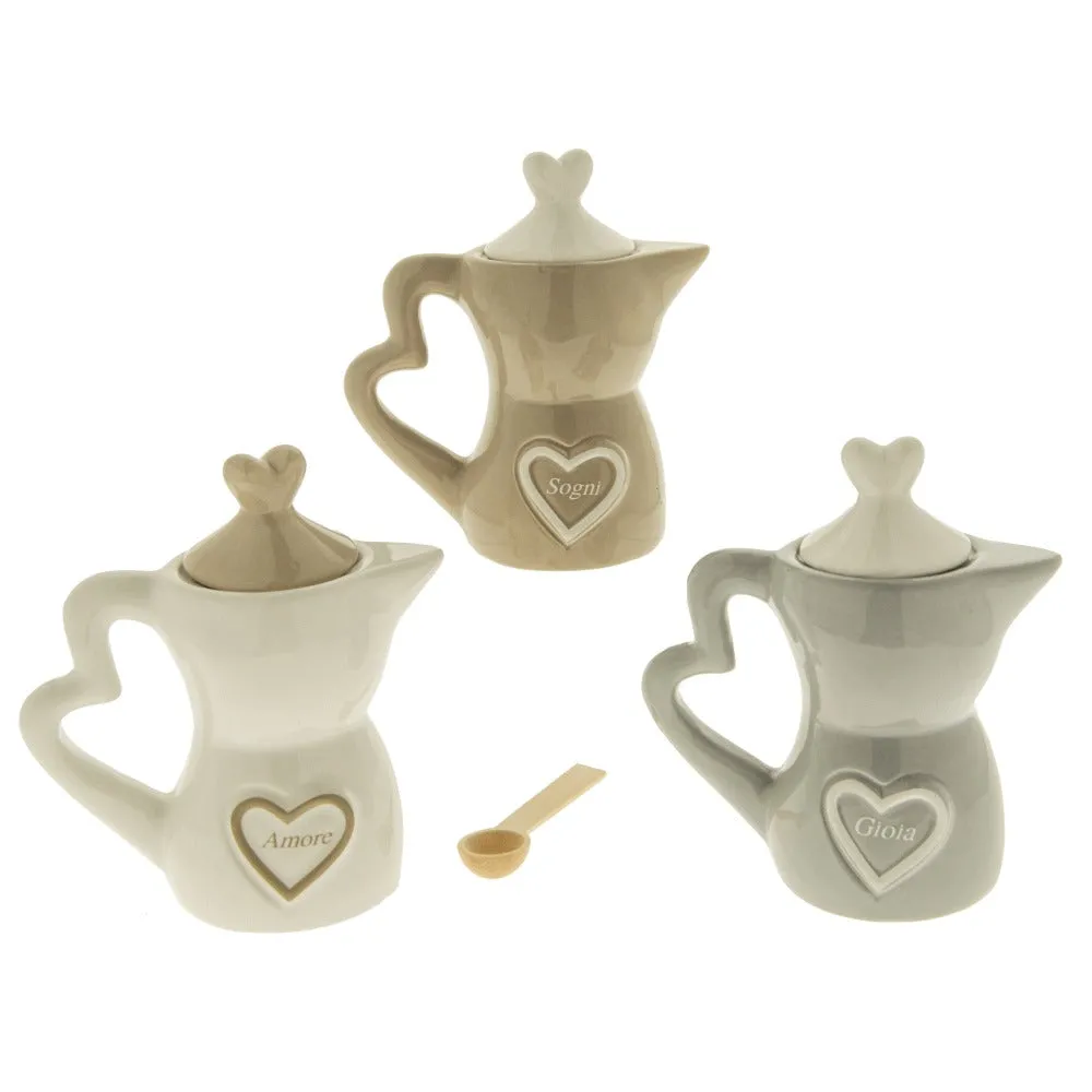 ETM Bomboniera Sugar Moka H 12 Cm Ass. White, Beige, Grey with Spoon 1