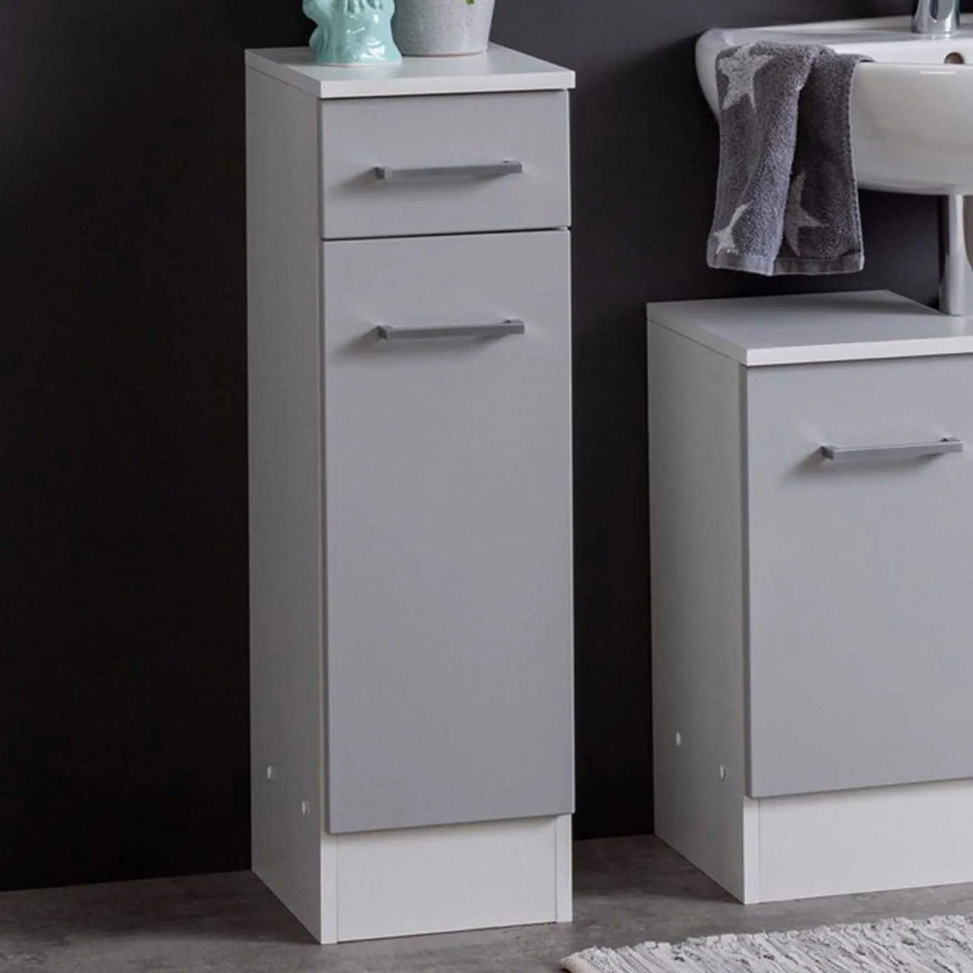 Armoire salle de bains Ricca 25cm 1 porte & 1 tiroir - blanc/gris clair
