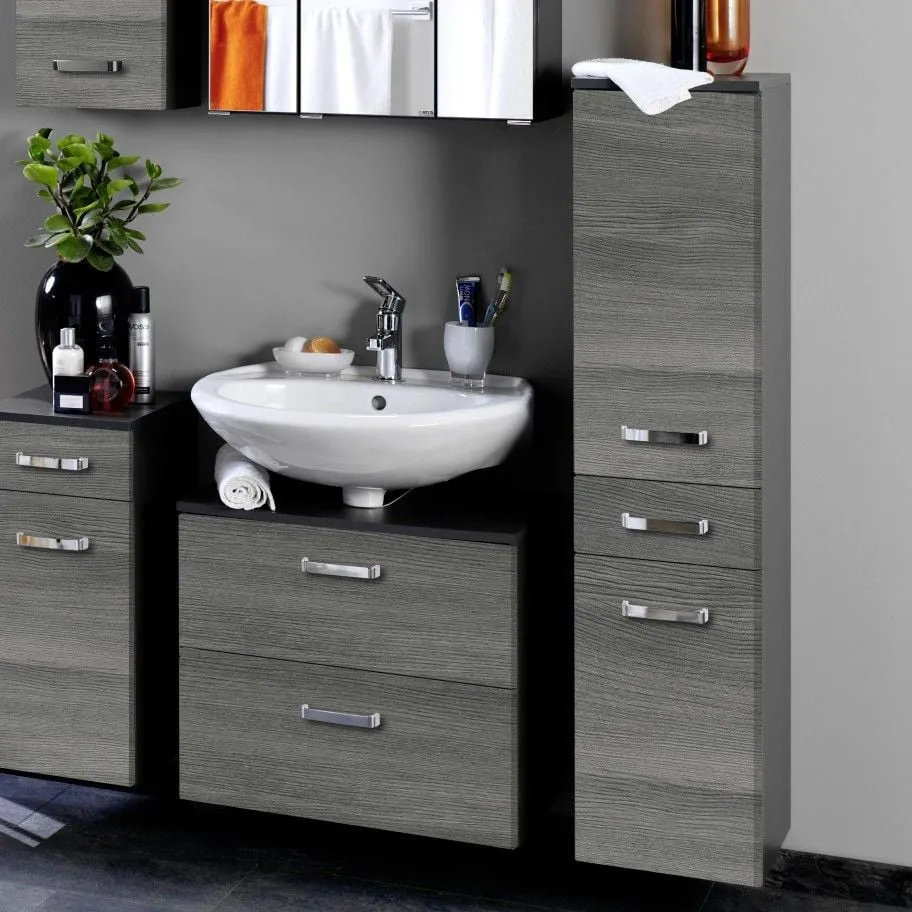 Colonne Bobbi basse 30cm 2 portes et 1 tiroir - graphite/chêne gris