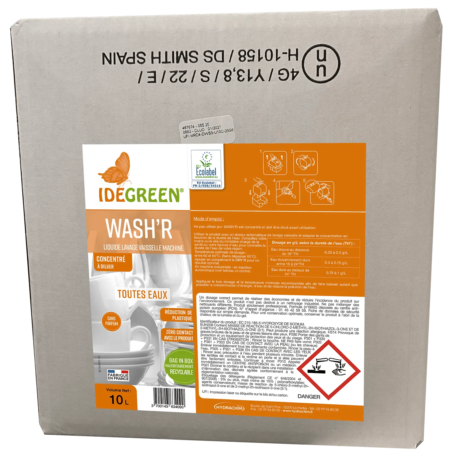 WASH'R ECOLABEL - LAVAGE VAISSELLE MACHINE CONCENTRÉ - 10L