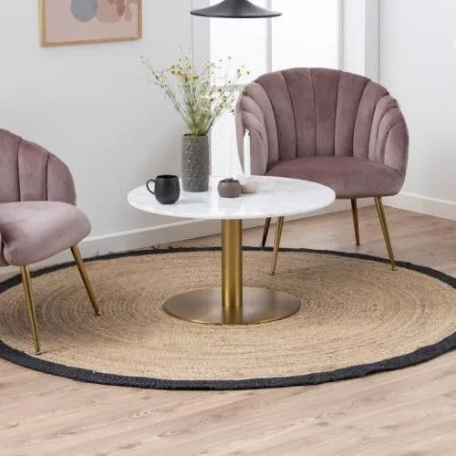 Table basse ronde Carlos ø80cm - marbre blanc/laiton