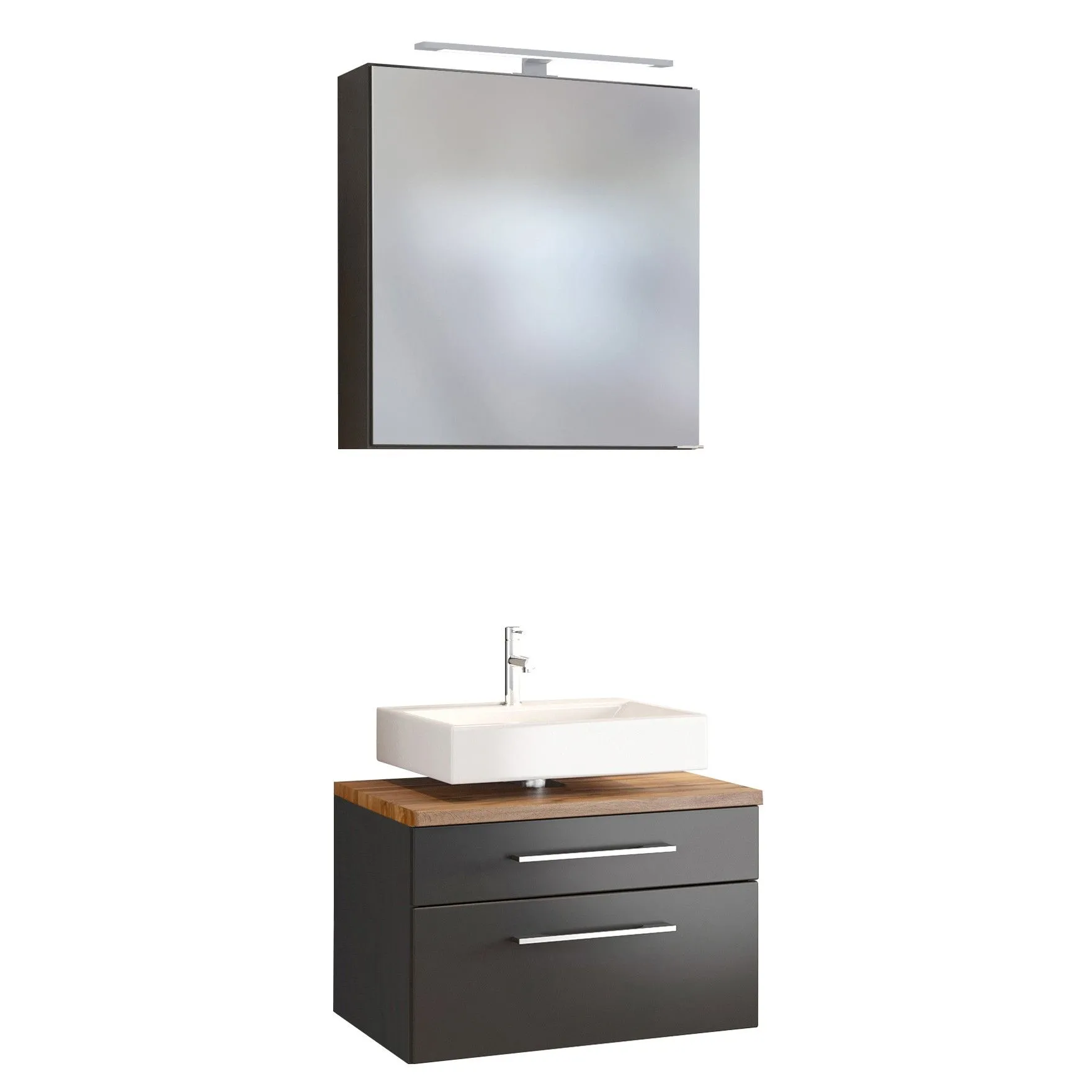 Set meuble sous lavabo & armoire de toilette Dasa 60cm - graphite/gris mat