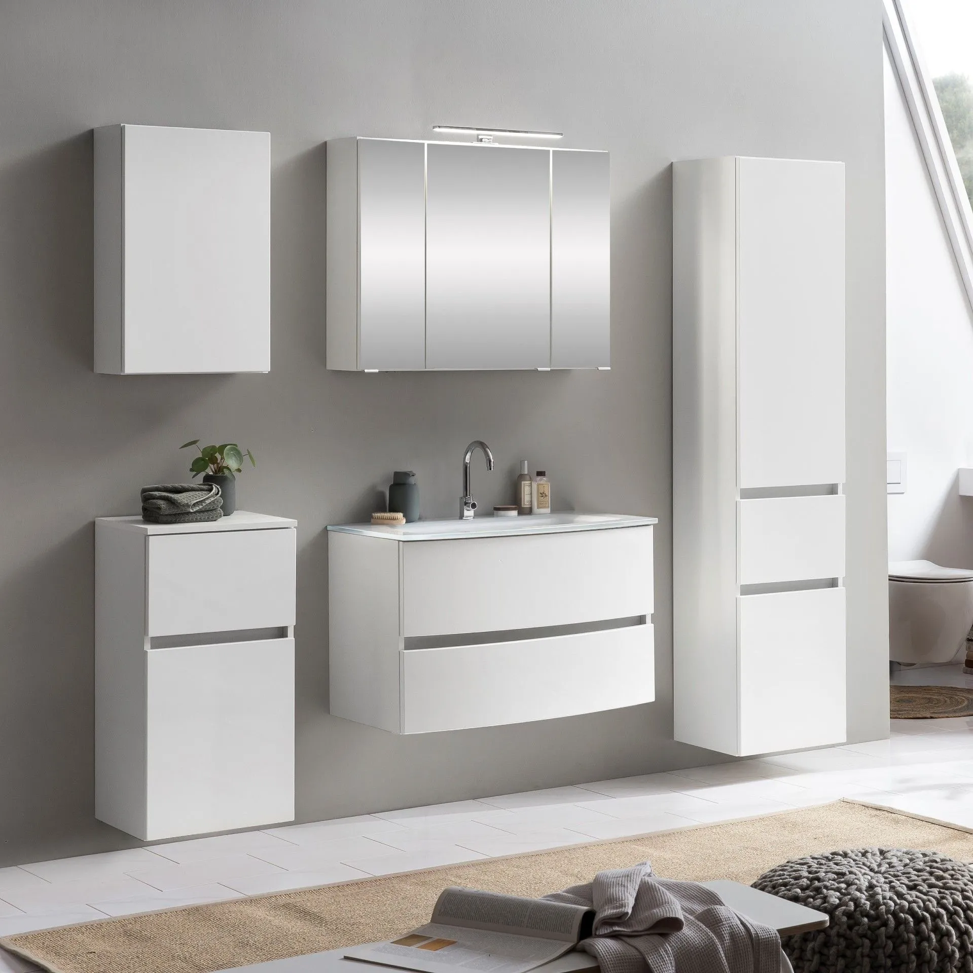 Ensemble de salle de bains Kornel 13 à 5 pièces avec vasque blanche - blanc