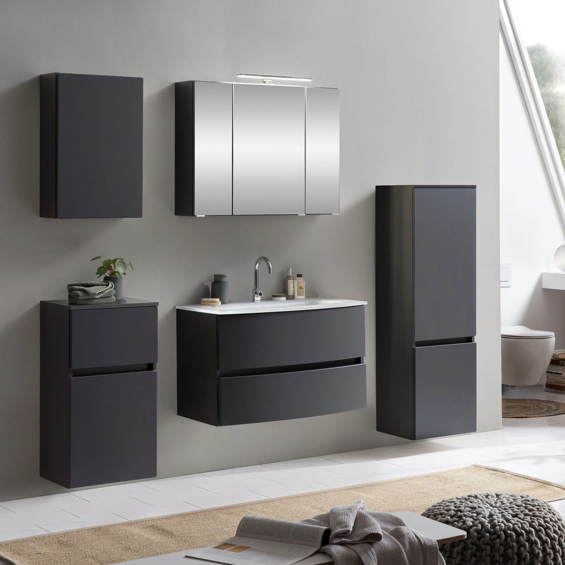 Ensemble de salle de bains Kornel 11 à 5 pièces avec vasque blanche - gris graphite