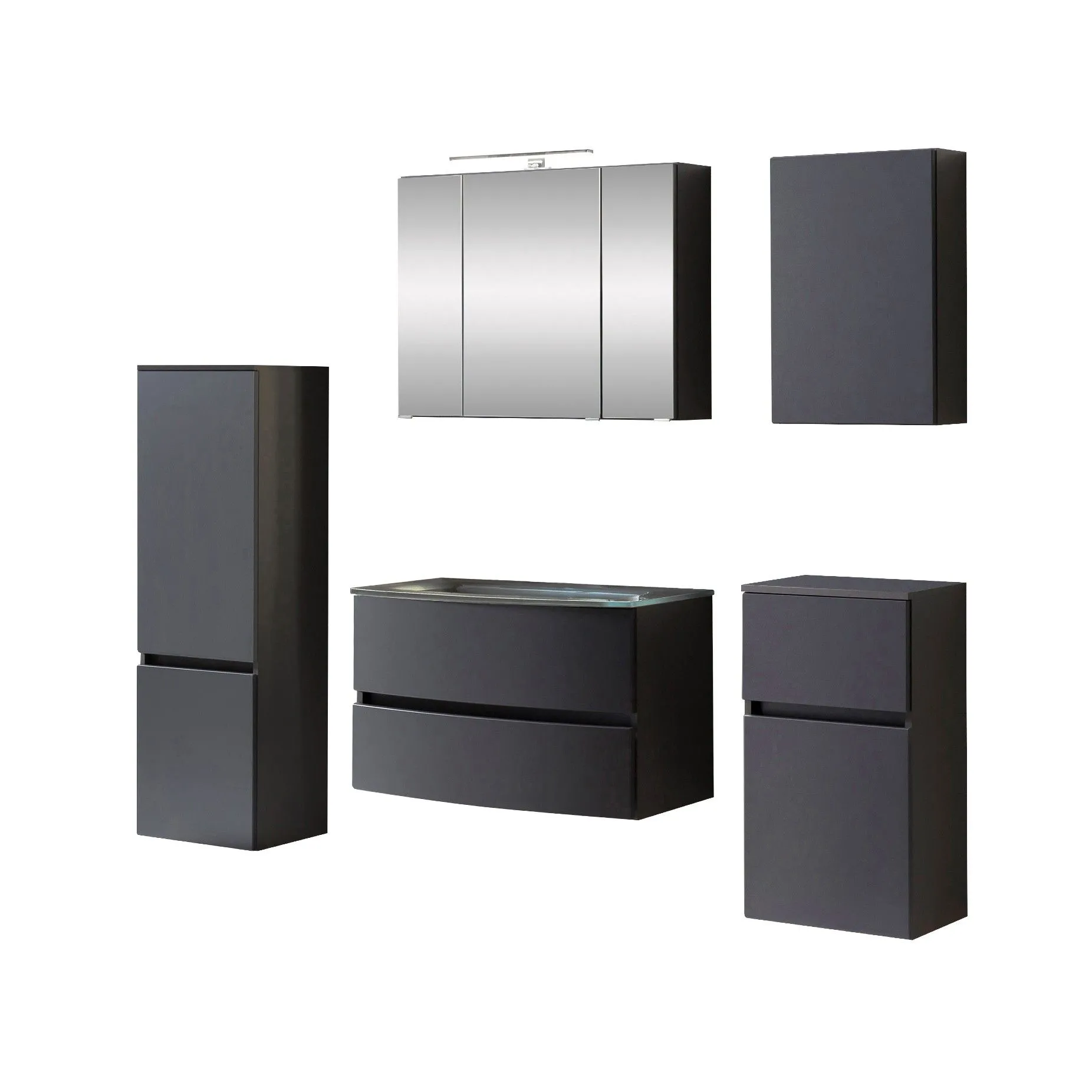 Ensemble de salle de bains Kornel 12 à 5 pièces avec vasque grise - gris graphite