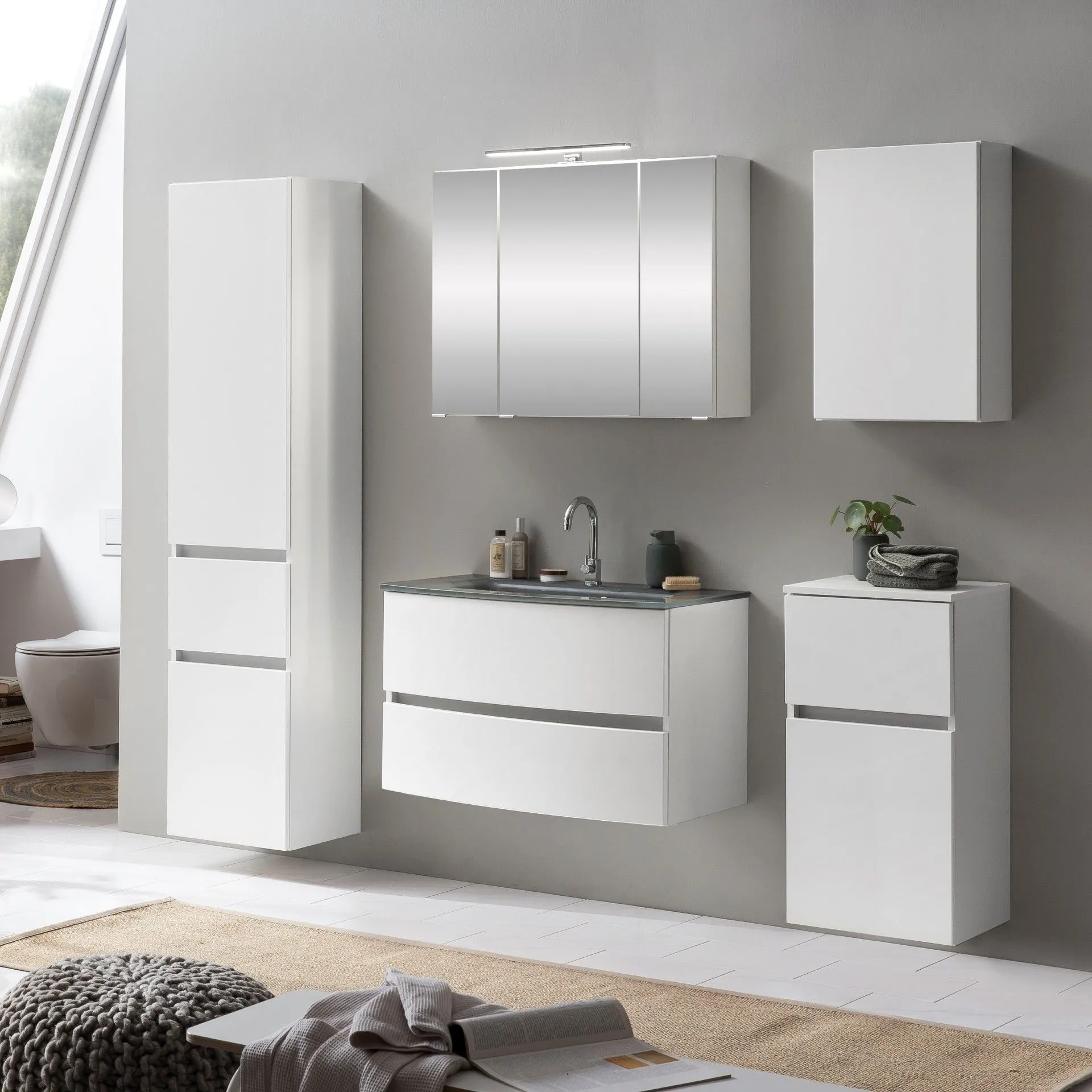 Ensemble de salle de bains Kornel 14 à 5 pièces avec vasque grise - blanc