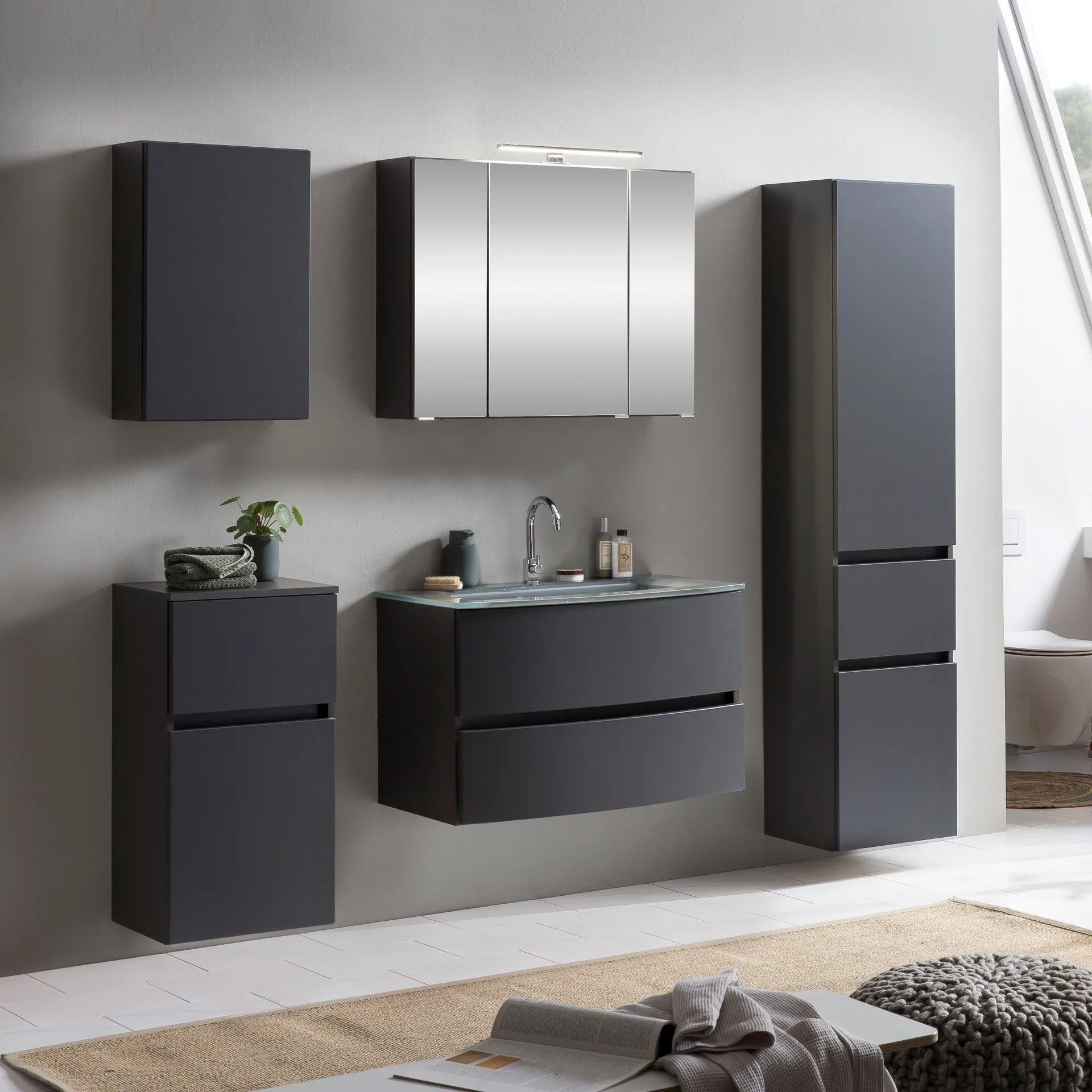 Ensemble de salle de bains Kornel 14 à 5 pièces avec vasque grise - gris graphite