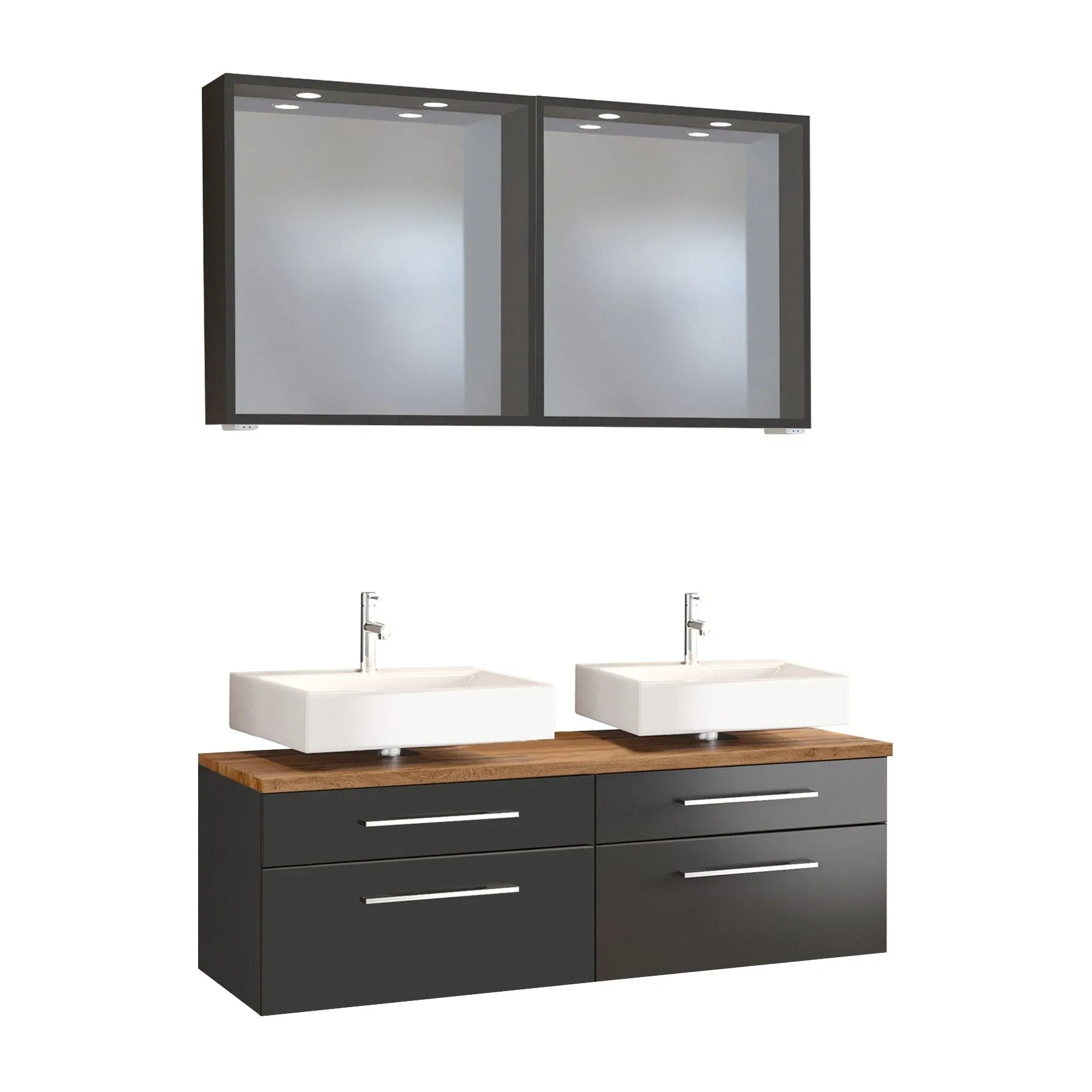 Set meuble sous-lavabo double Dasa 120cm 4 tiroirs - graphite/gris mat