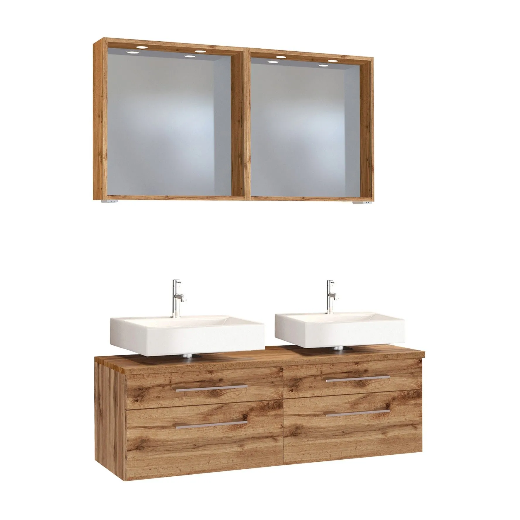 Set meuble sous-lavabo double Dasa 120cm 4 tiroirs - chêne wotan