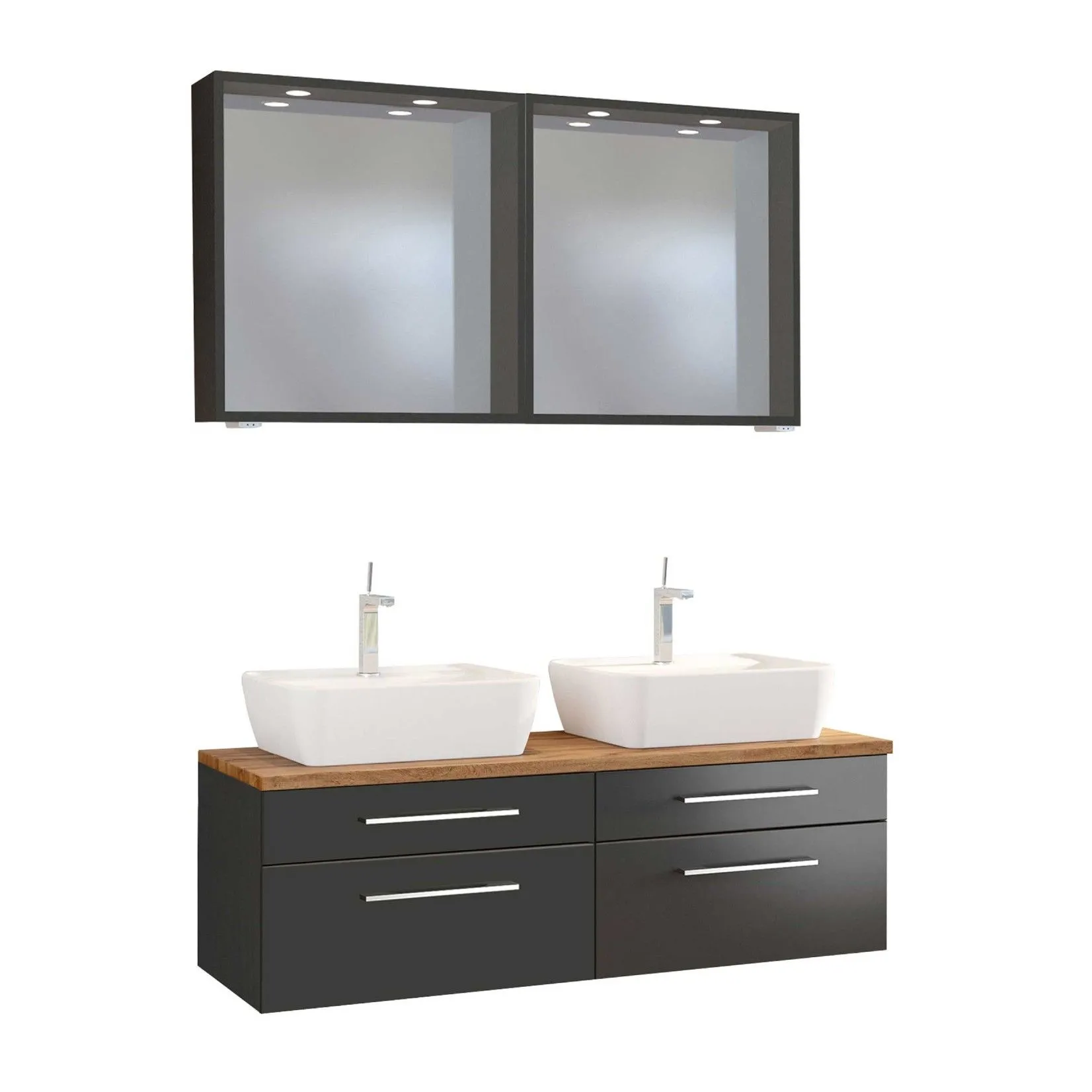 Set meuble lavabo double Dasa 120cm 4 tiroirs - graphite/gris mat