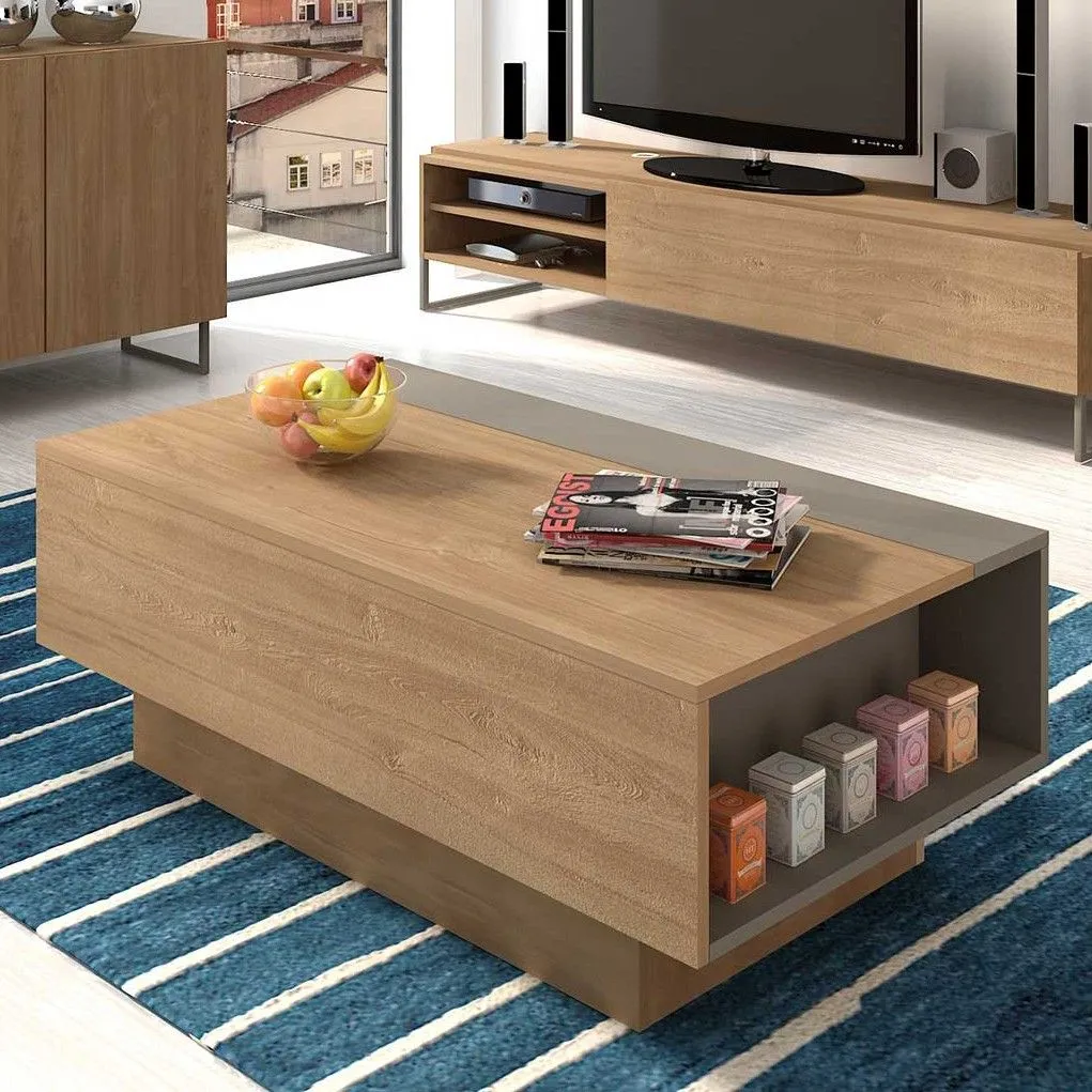 Table basse Nomi 110x57 avec plateau relevable - brun