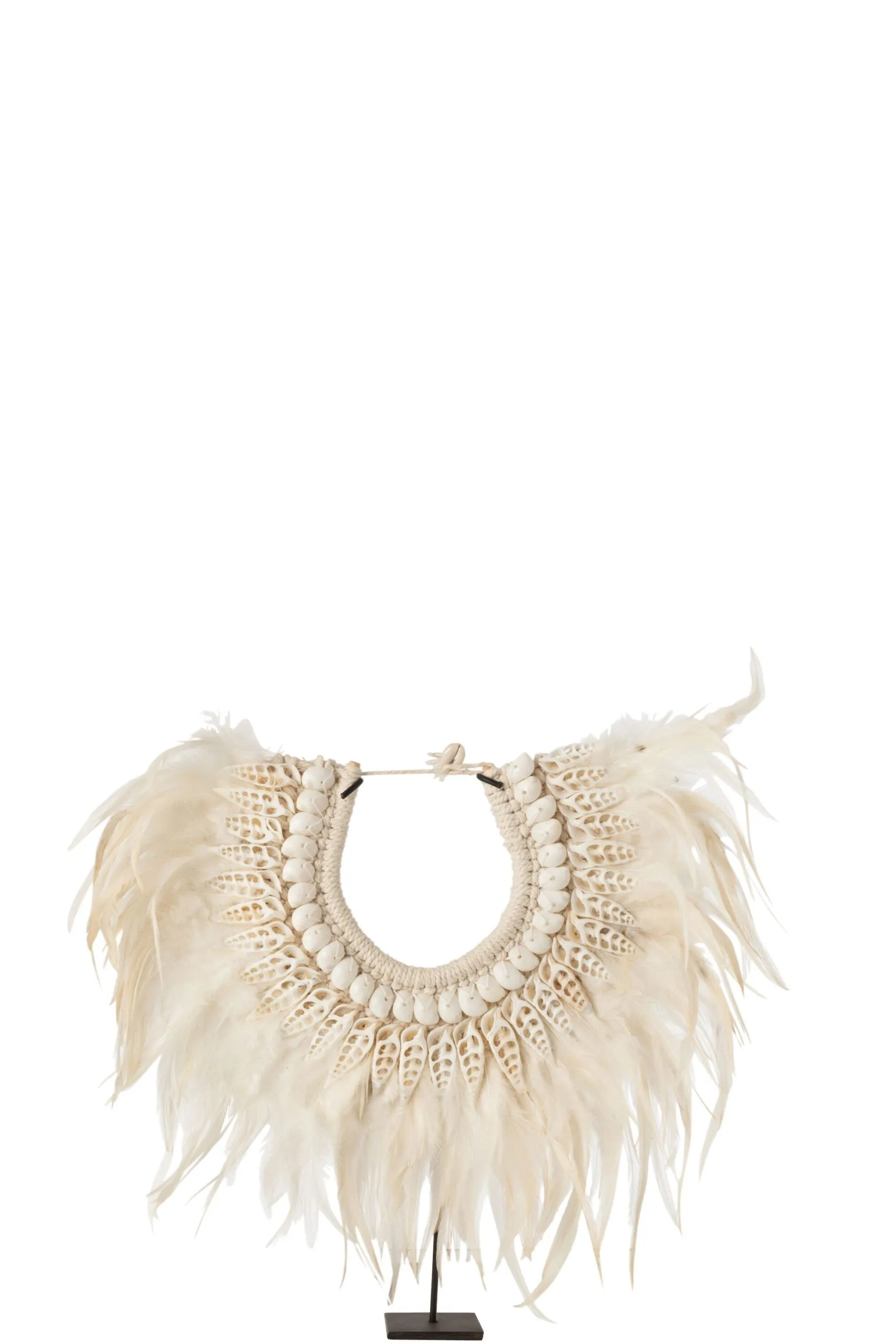 Collier+pied dora coquillage/plumes blanc small