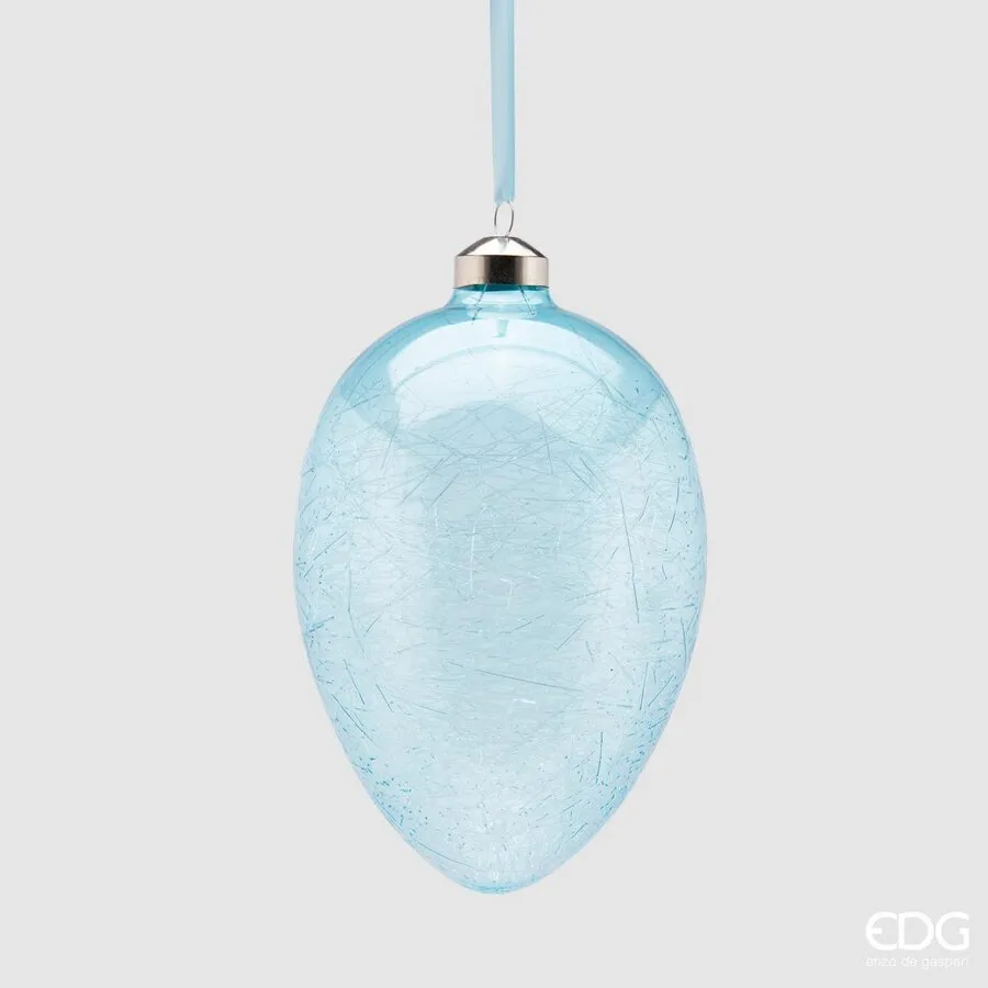 EDG Enzo De Gasperi Glass Egg Decoration H 13.5 Cm D 9.5 Cm Blue