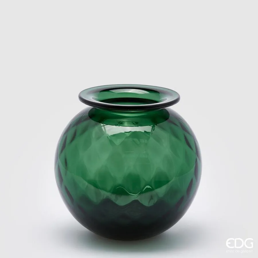 EDG Enzo De Gasperi Opium Glass Vase H 19 Cm D 20 Cm Dark Green