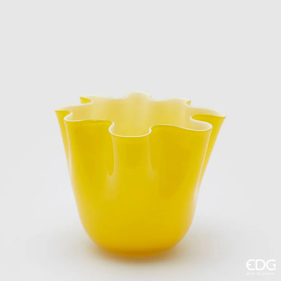 EDG Enzo De Gasperi Vase Drappo Glass H 18 Cm D 21 Cm Yellow