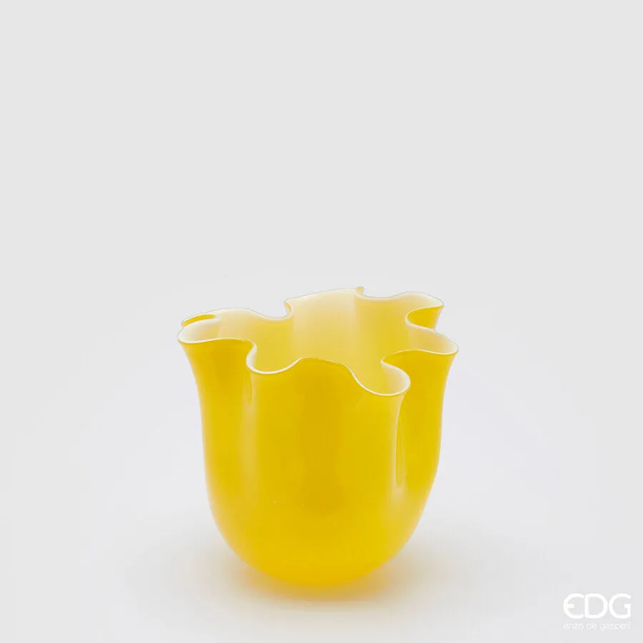EDG Enzo De Gasperi Vase Drappo Glass H 14 Cm D 17 Cm Yellow