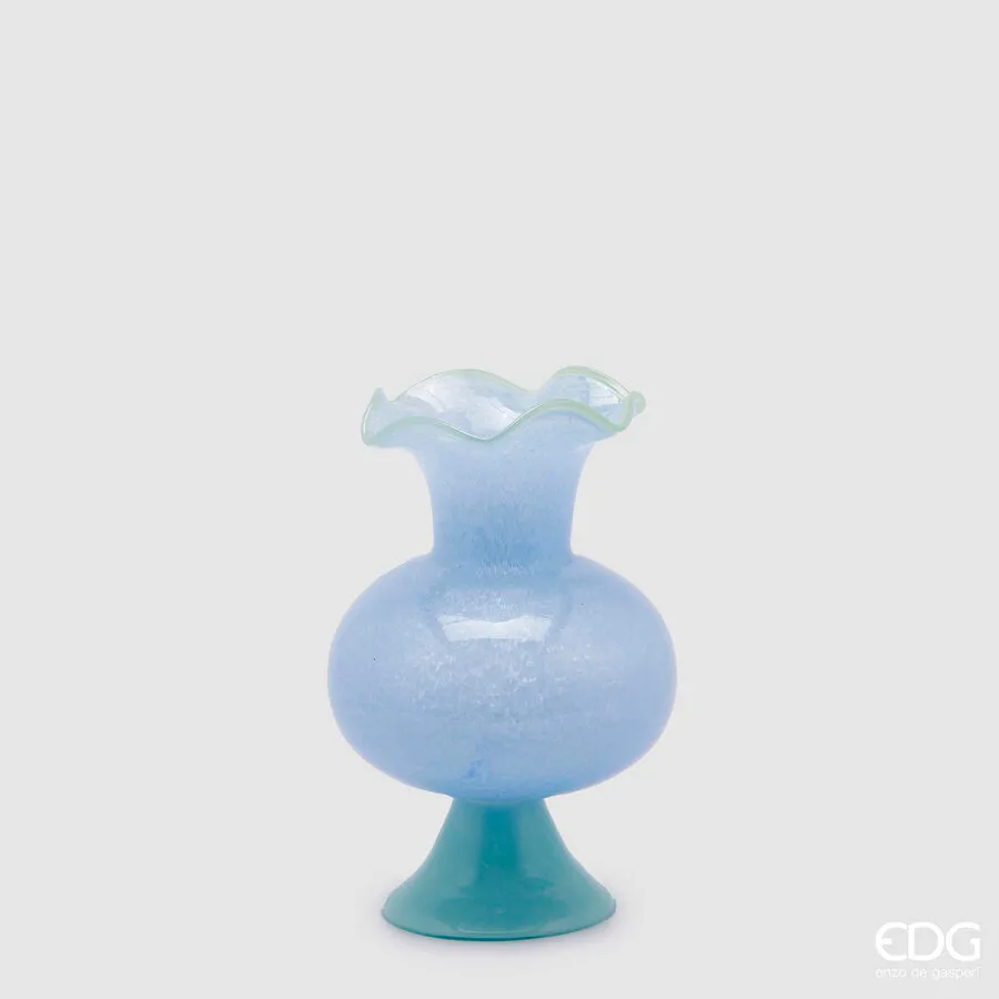 EDG Enzo De Gasperi Tulip Vase with Foot H 25 Cm D 17.5 Cm Turquoise