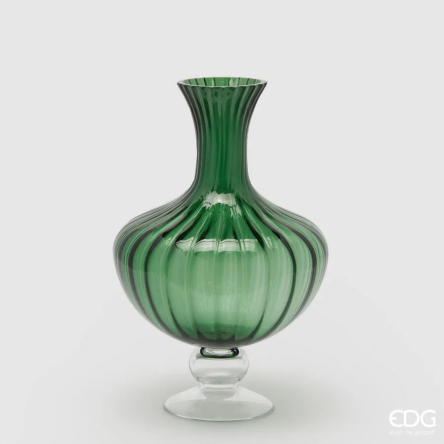EDG Enzo De Gasperi Vase Amphora Stripes H 40 Cm D 26 Cm Glass Green