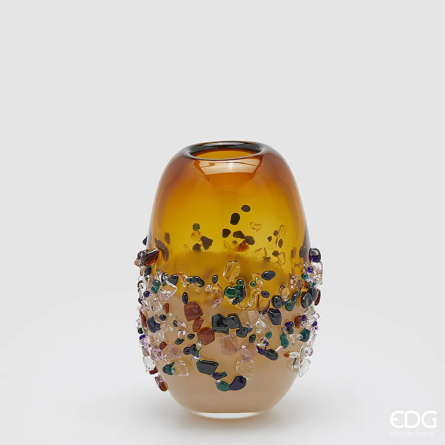 EDG Enzo De Gasperi Oval Gem Vase H 25 Cm L 18 Cm L 15 Cm Amber Glass
