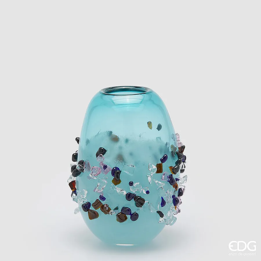 EDG Enzo De Gasperi Oval Gem Vase H 25 Cm L 18 Cm L 15 Cm Turquoise Gl