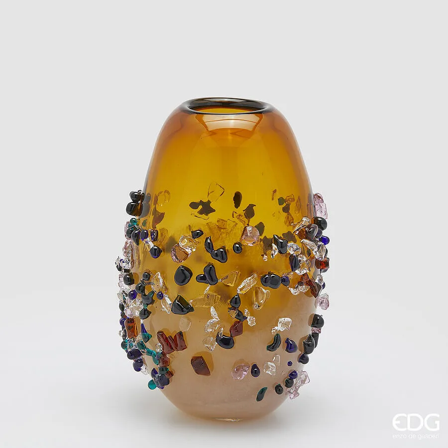 EDG Enzo De Gasperi Oval Gem Vase H 29 Cm L 21 Cm L 17 Cm Amber Glass