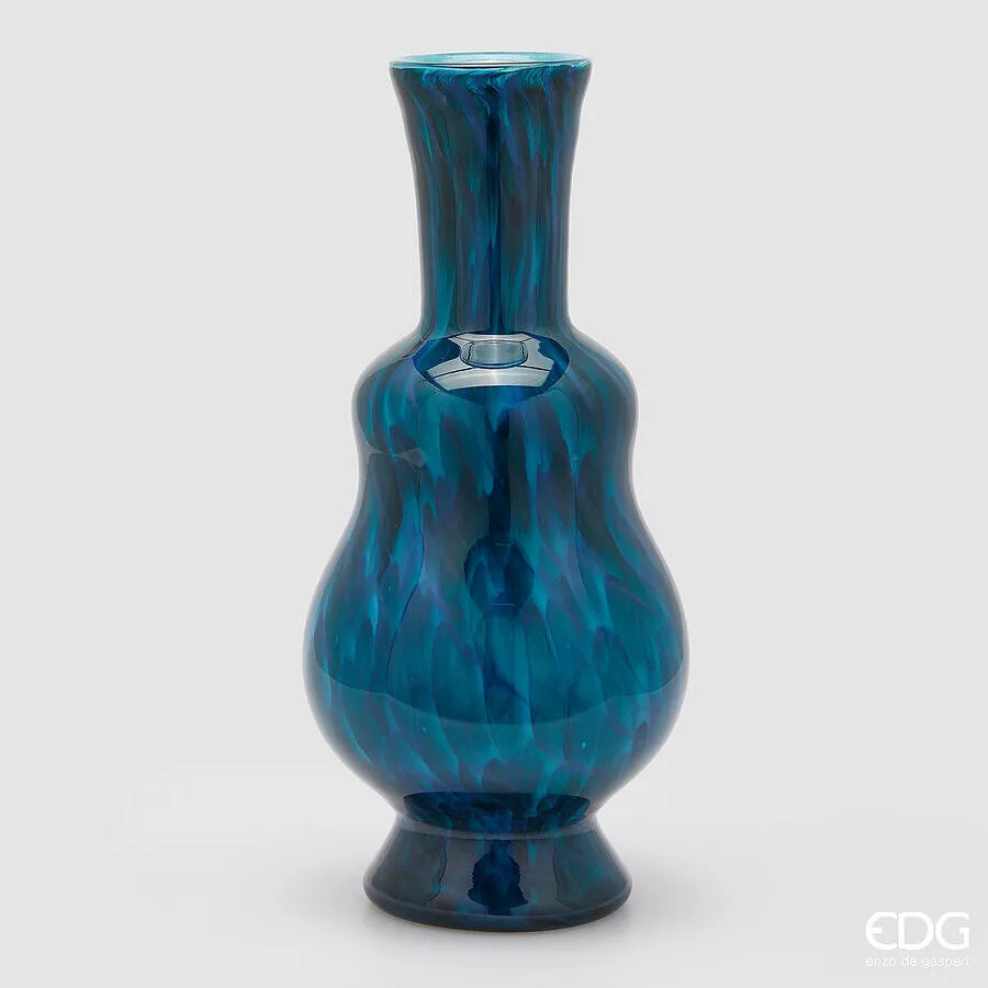 EDG Enzo De Gasperi Macula Vase Bottle H 46.5 Cm D 21.5 Cm Blue Glass