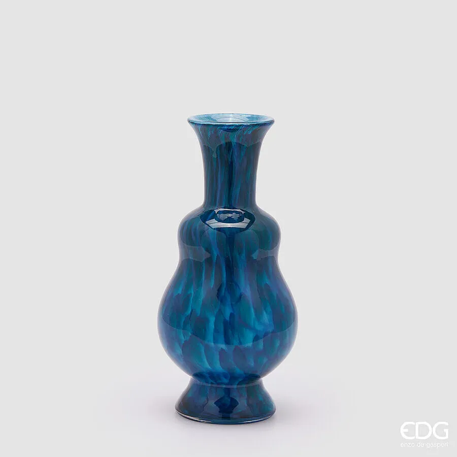 EDG Enzo De Gasperi Macula Vase Bottle H 37 Cm D 17.5 Cm Blue Glass