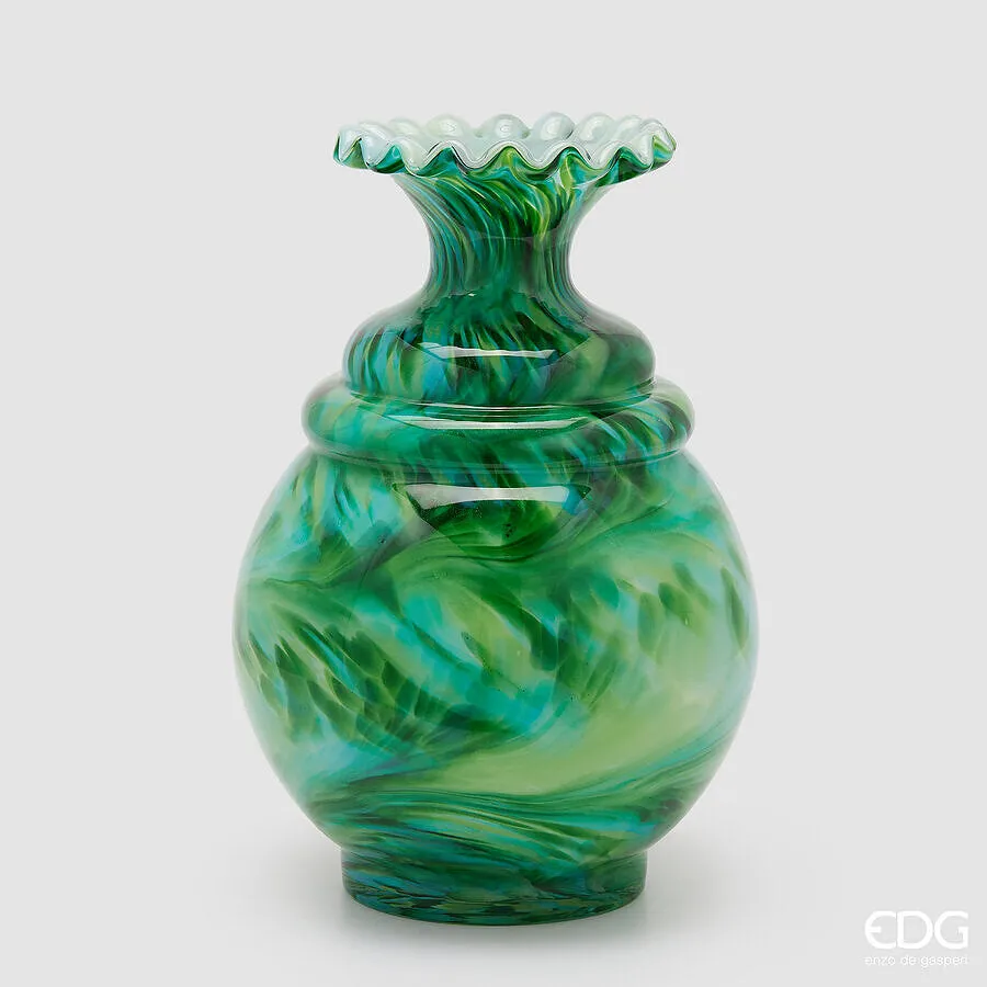 EDG Enzo De Gasperi Macula Vase Bottle H 37.5 Cm D 25.5 Cm Glass Green