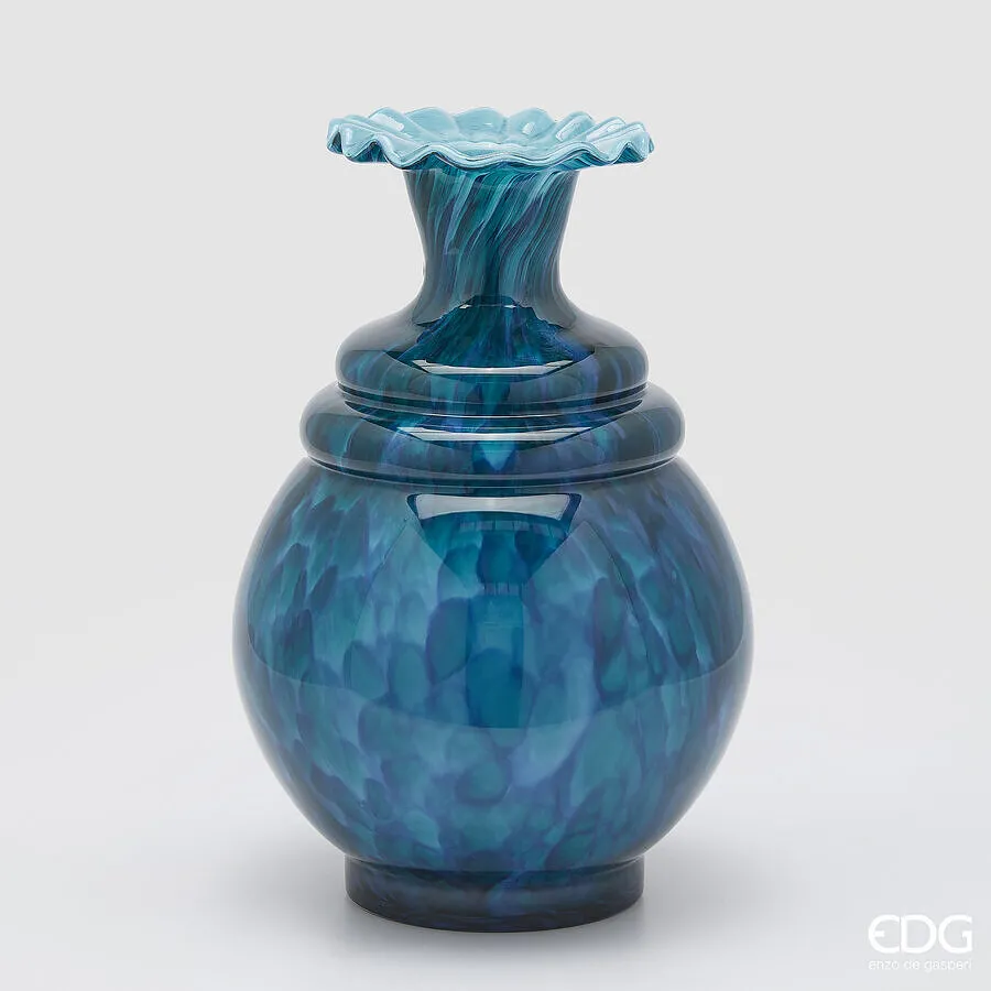 EDG Enzo De Gasperi Macula Vase Bottle H 37.5 Cm D 25.5 Cm Blue Glass
