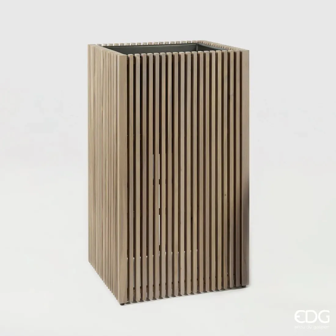 EDG Enzo De Gasperi Vase Square Strips Acacia Wood Grey 90 x 51 x 51 C